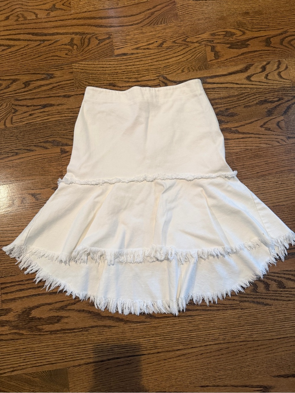 J.O.A. White High-Low Fringe Denim skirt